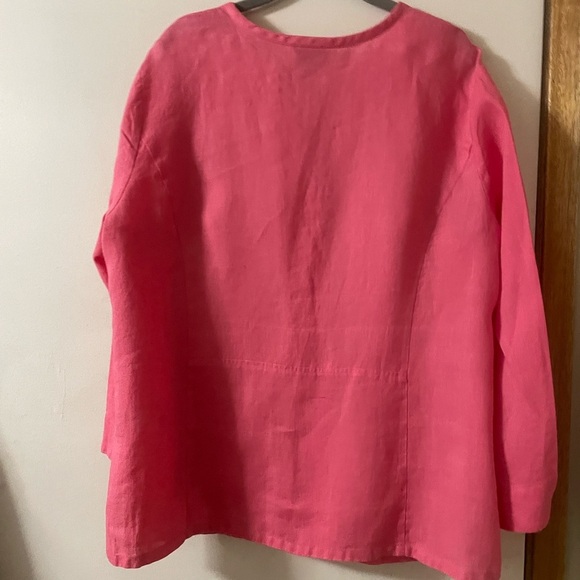 Talbots Vibrant Barbie Pink (14 W) 100% Linen, Tiny Square Hidden Buttons Shirt - Picture 11 of 14